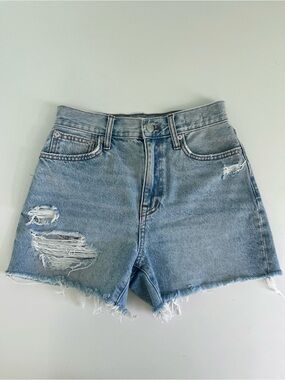 Madewell Light Blue High-Waist Distressed Denim Shorts